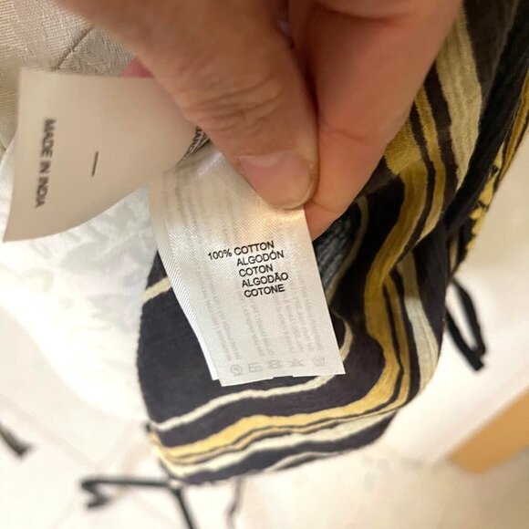 Teoh & Lea Womens Top Size Large Striped Embroidered Belted Gray Yellow Cotton - Picture 9 of 16